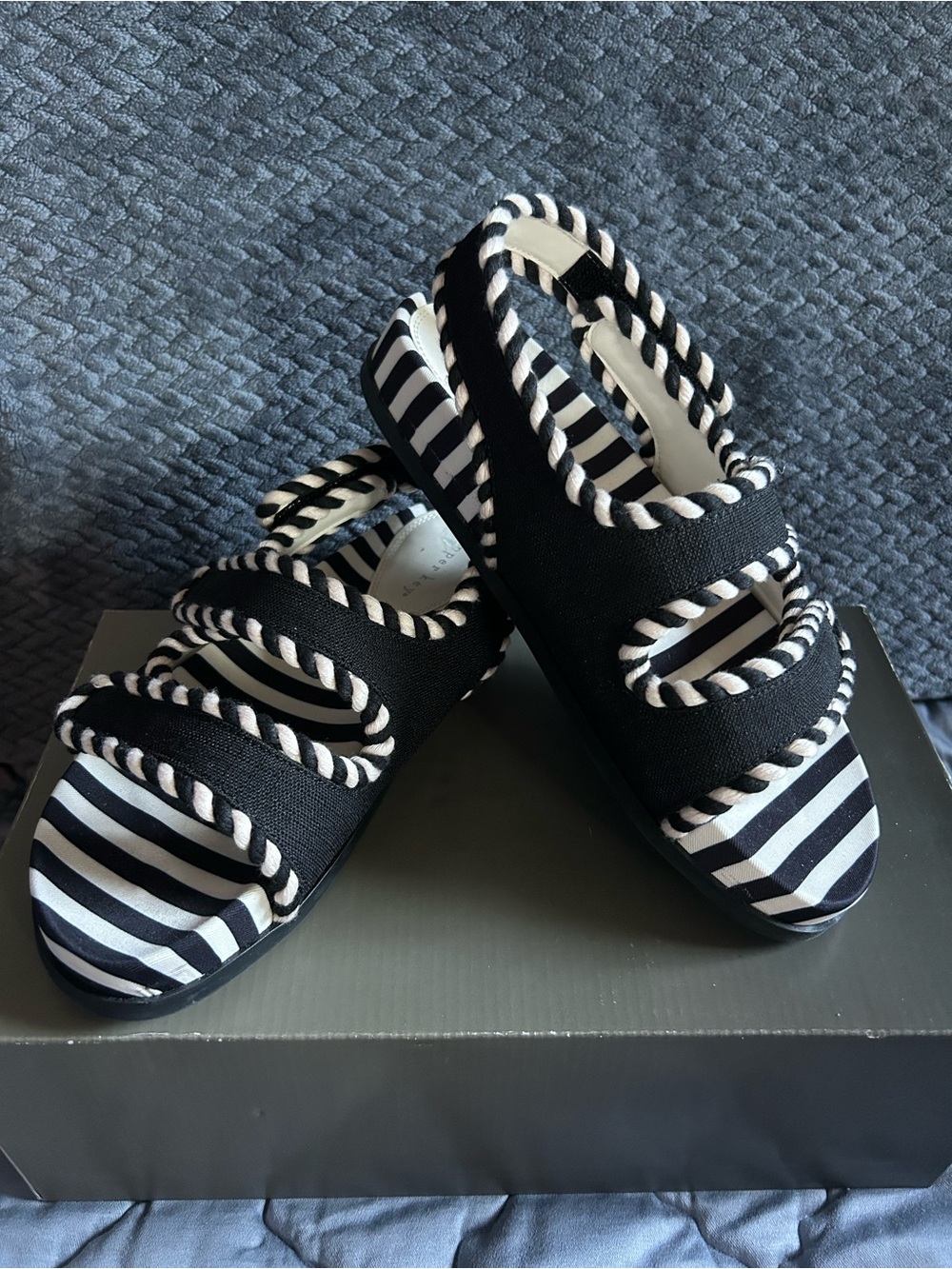 Copper Key Black and White Striped Espadrille Slip-Ons - Picture 1 of 4
